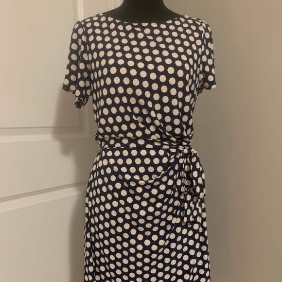 Faux Wrap Navy/White Polka Dot Eliza J Dress - Picture 5 of 13